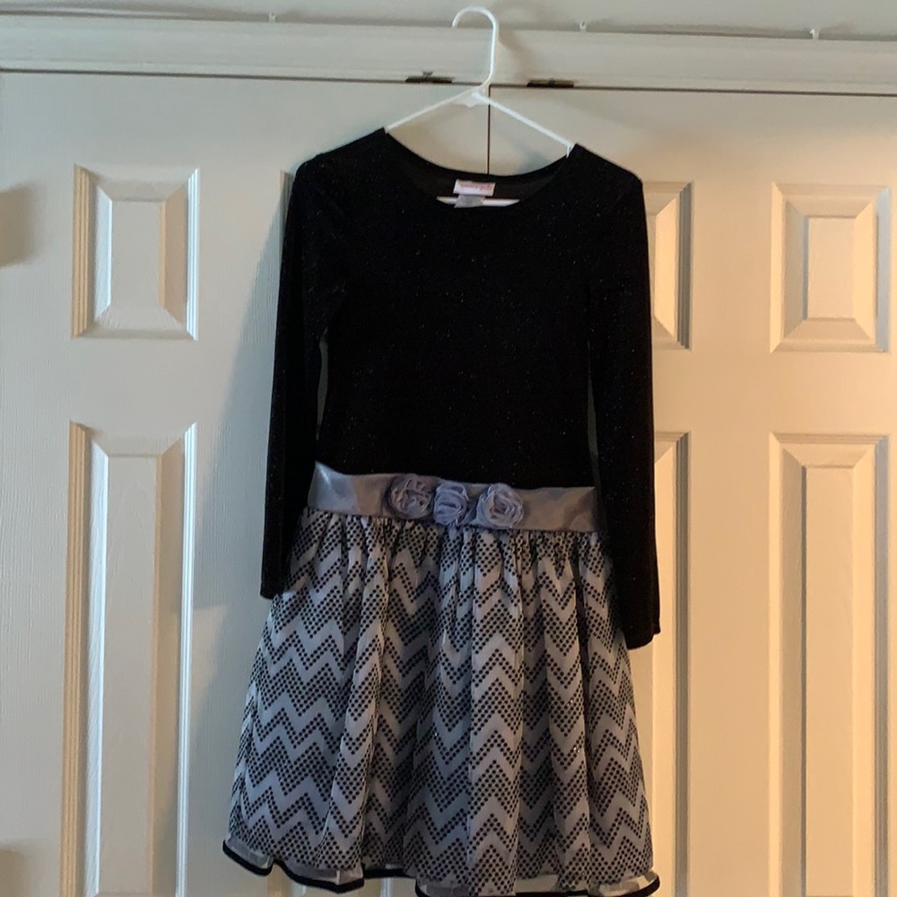 black and silver girls long sleeve dress